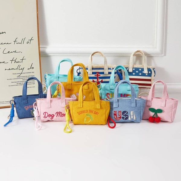 Nautical Anchor Mini Canvas Tote Bag Keychain Bag Charm - Lulu Bella Boutique
