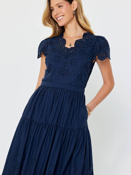 Eyelet Embroidered Maxi Dress: Navy / XS - Lulu Bella Boutique