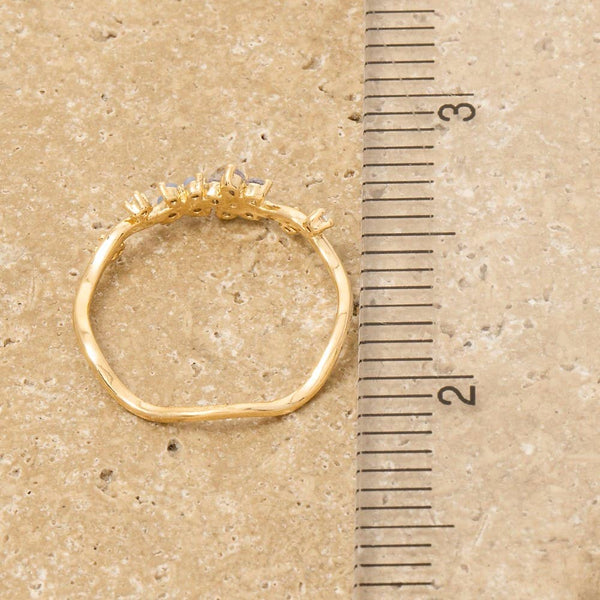 Gold Dipped Cz Wavy Flower Studded Ring: G - Lulu Bella Boutique