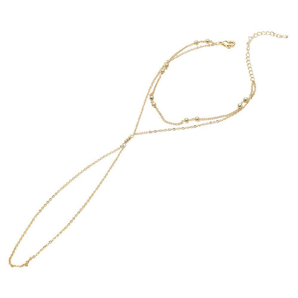 Delicate Beaded Accent Layered Hand Chain Bracelet: Gold - Lulu Bella Boutique