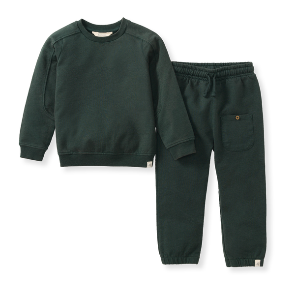 Acid Wash Sweatshirt & Pants Set - Zucchini Green