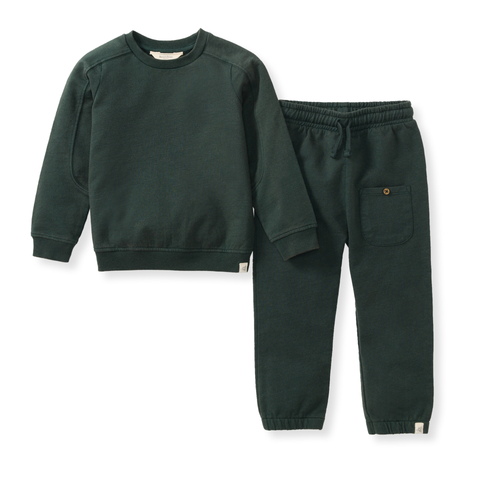 Acid Wash Sweatshirt & Pants Set - Zucchini Green