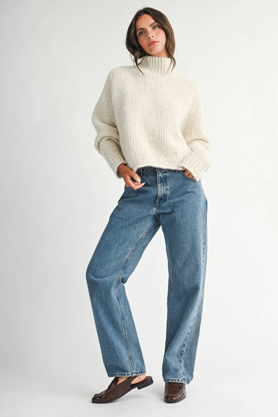 Soft Brushed Mock Neck Sweater: Almond Milk