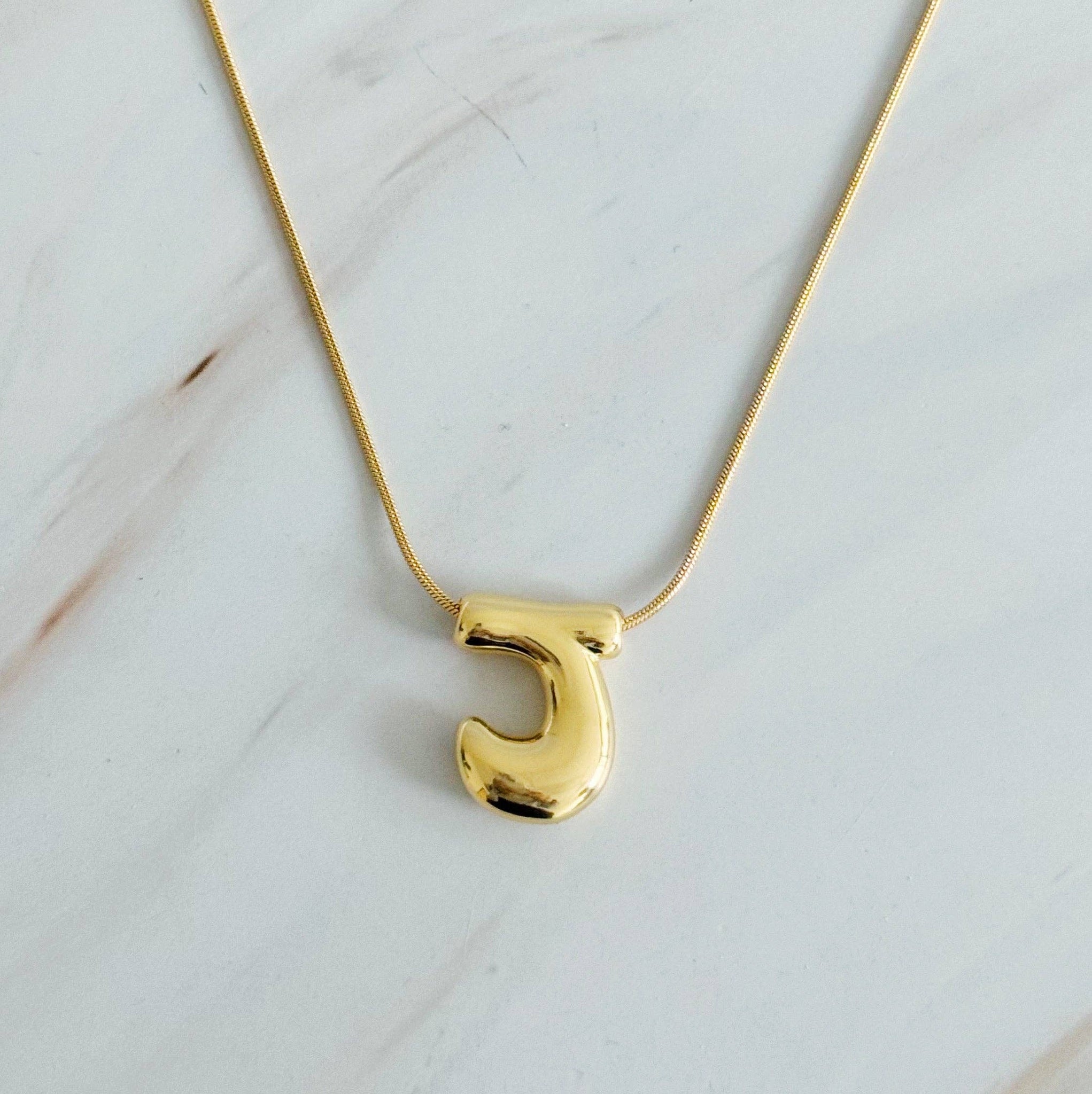 Balloon Letter Initial Necklace: Yellow Gold / J