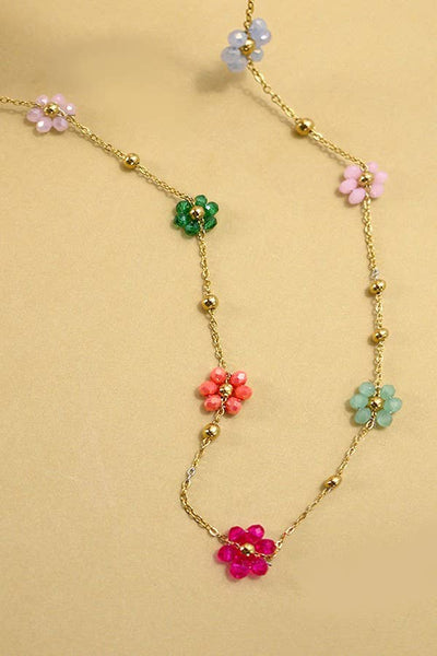 SUMMER MULTI BEADED FLOWER CHARM NECKLACE | 40NK308: White - Lulu Bella Boutique