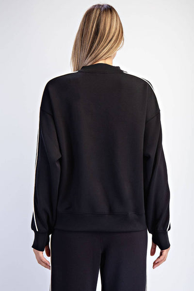 Modal Contrast Piping Lounge Set: Black/Cream - Lulu Bella Boutique