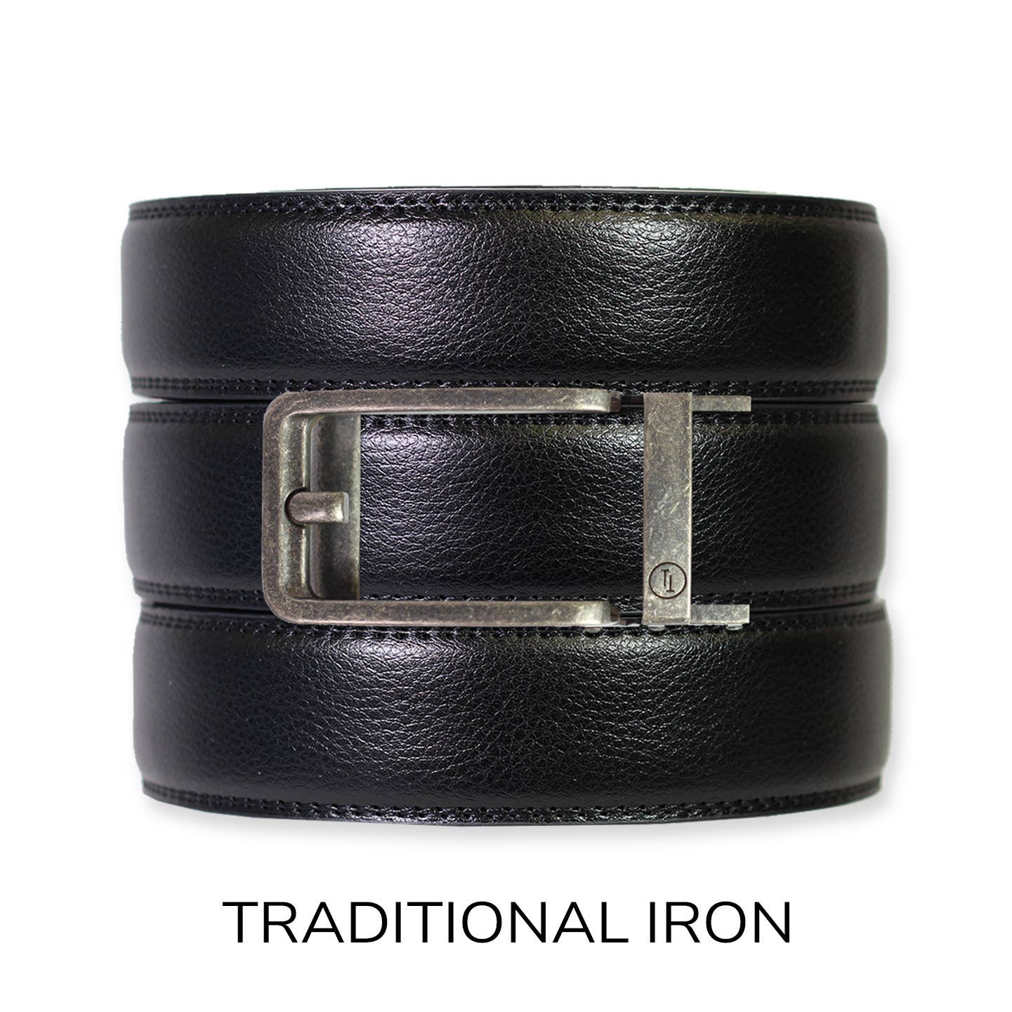 Black Leather Ratchet Belt & Buckle Set: Traditional Iron - Lulu Bella Boutique