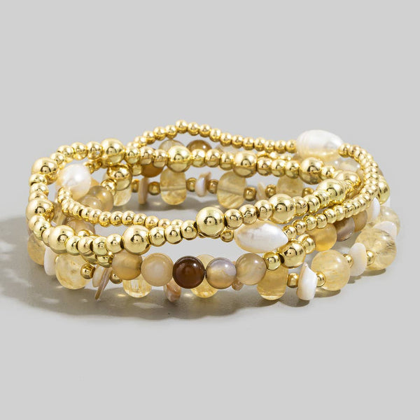 Agate Semi Precious Stone Gold Bead Bracelet Set