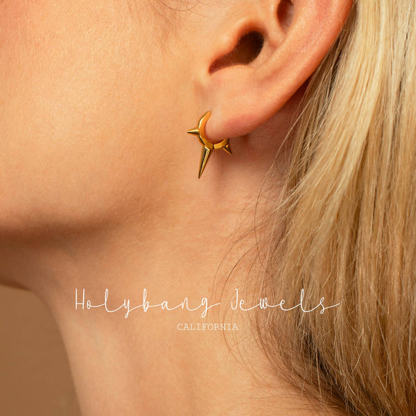 SPIKE HUGGIE EARRINGS - E-H1018 / E-H1041: Black / 6mm Inner Hoop Diameter