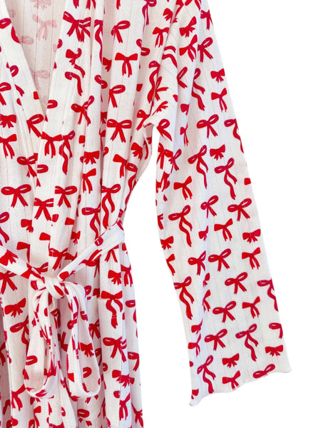 Red Bows / Organic Pointelle Women's Robe: L/XL