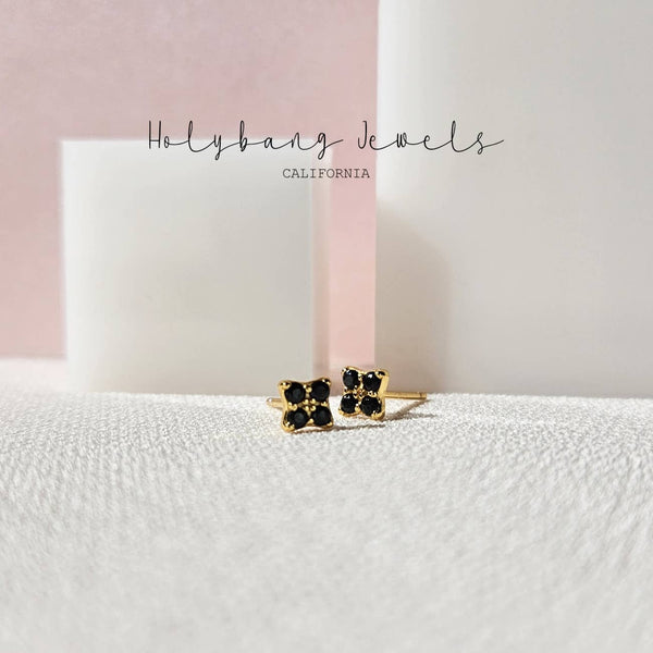 BLACK CZ SQUARE STUD EARRINGS - E-S4090: GOLD / ONE SIZE