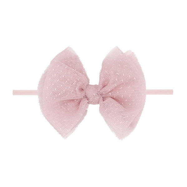 Baby Bling® Tulle FAB® Skinny nylon headband with tulle bow: Pleated Coral - Lulu Bella Boutique