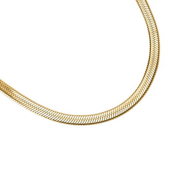 18K Gold Stainless Steel Herringbone Chain Necklace: 16" / 5.5mm - Lulu Bella Boutique
