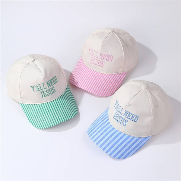 "Y'all Need Jesus" Stripe Baseball Cap: Blue