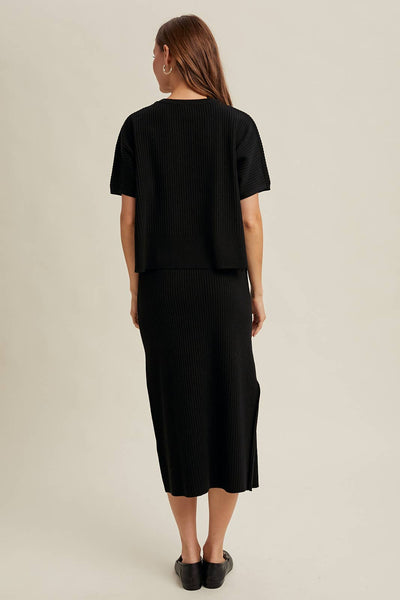 RIBBED KNIT SWEATER TOP AND SKIRT SET