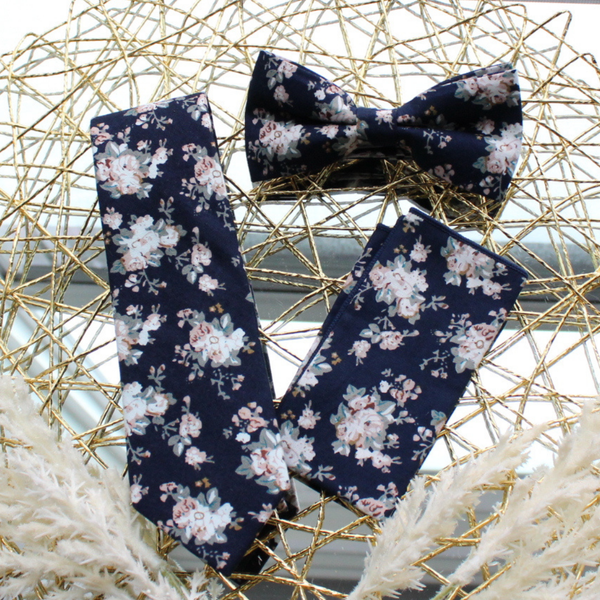 Kai Dark Blue Floral Skinny Tie