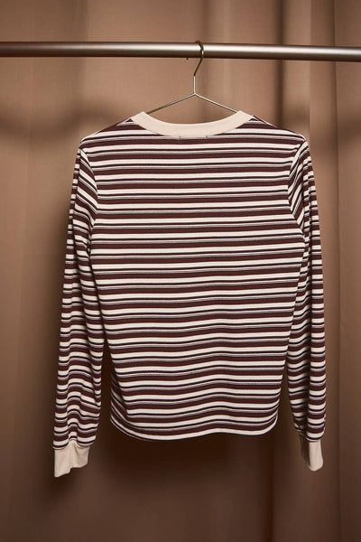 Brown Multi Stripe Crew Neck Long Sleeve Top: BROWN-MULTI STRIPE