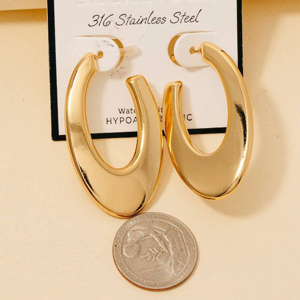 Secret Box Gold Dipped Flat Oval Hoop Earrings: RH - Lulu Bella Boutique