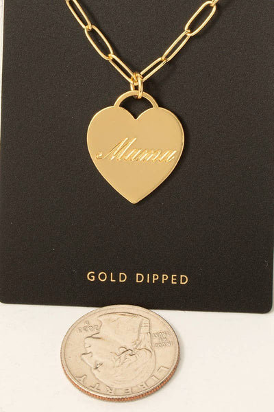 Gold Dipped Mama Heart Pendant Necklace: GOLD - Lulu Bella Boutique