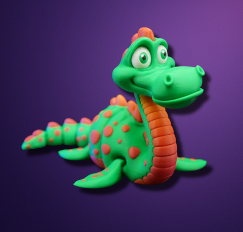 Articulated Loch Ness "Nessy" 3D Printed Toy, Fidget Toy: Green / Orange - Lulu Bella Boutique