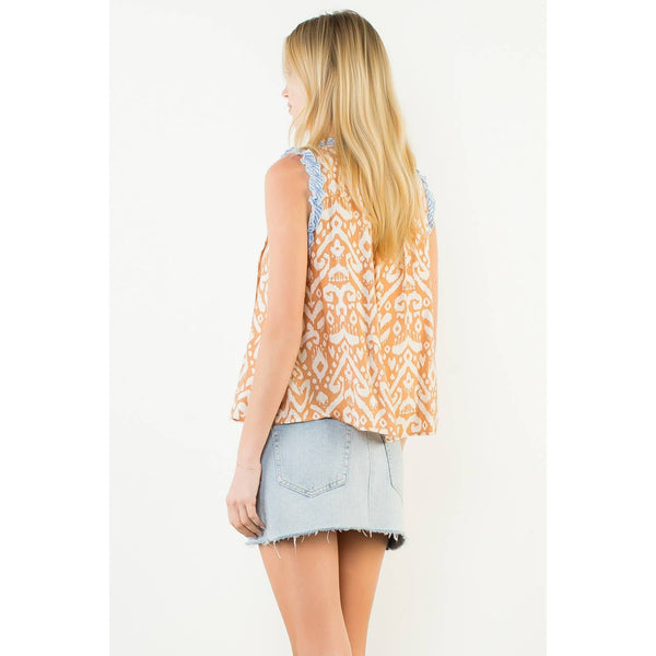 Sleeveless Abstract Pattern Top: BEIGE / XS-S-M-L(1-2-2-1) - Lulu Bella Boutique