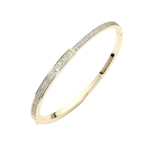 14K Gold Plated CZ Pave Hinged Bangle Bracelet - Lulu Bella Boutique