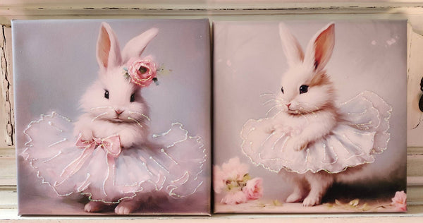 Canvas Wall Art Adorable Girl Bunny n Rose - Lulu Bella Boutique