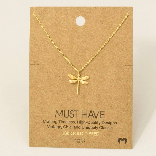 Gold Dipped Dragonfly Pendant Necklace: G - Lulu Bella Boutique