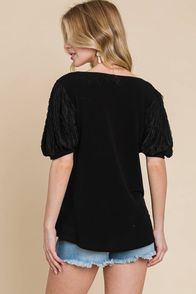 Plus Size Solid Casual Top With Contrast Sleeves: 2XL / Black