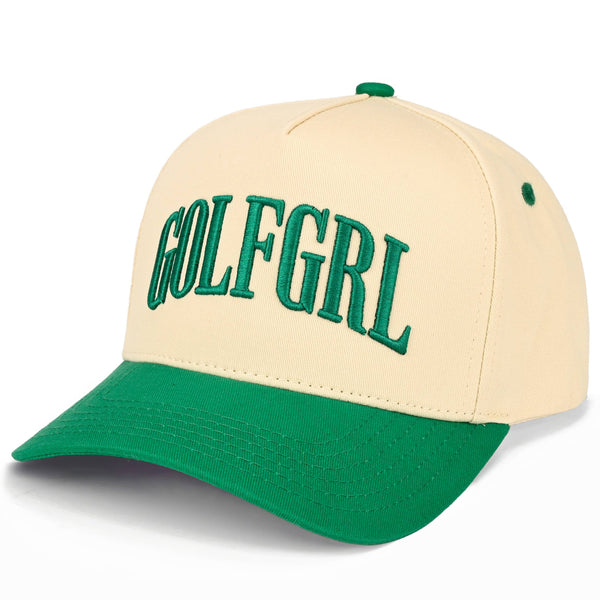 C.C GOLFGRL Letter Embroidered on Two Tone Trucker Hat: Green - Lulu Bella Boutique
