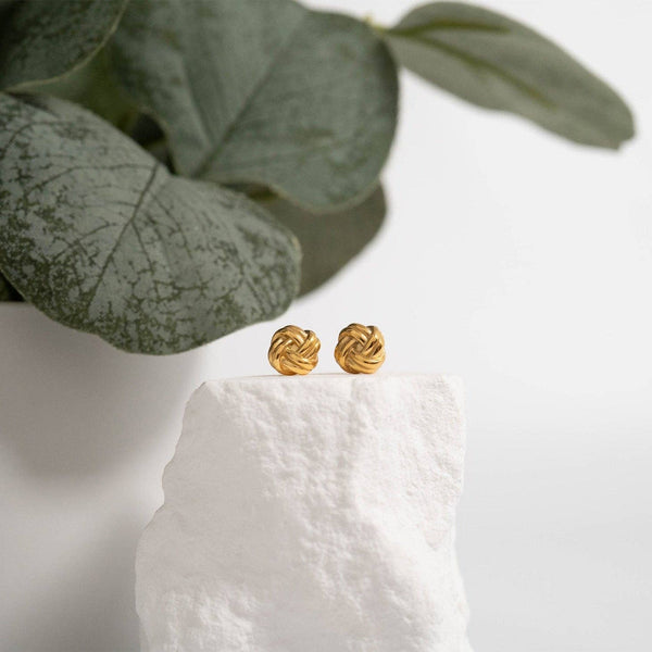 18K Gold PVD Stainless Steel Knot Stud Earrings: Gold - Lulu Bella Boutique