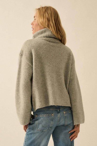 Mountains Fuzzy Jacquard-Knit Turtleneck Sweater: Heather Grey-Black / S - Lulu Bella Boutique