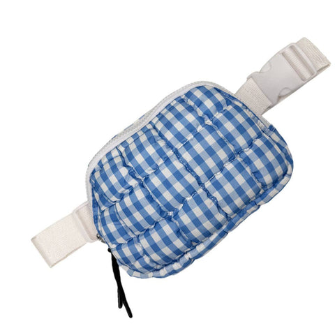 Gingham Puffer Quilted Belt Bag Light Blue/White