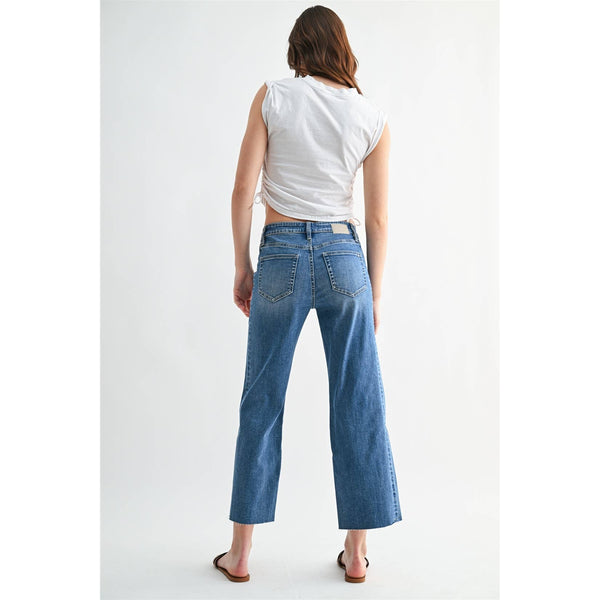 MID RISE STRAIGHT TUMMY TUCK CROP LOOSE FIT: BLUE CHILL / 24 - Lulu Bella Boutique