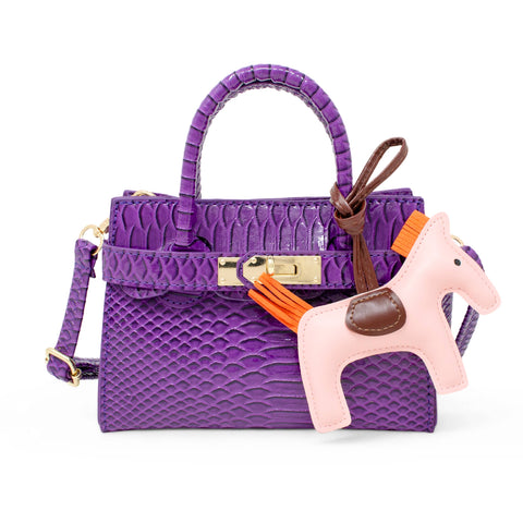 Vivid Crocodile Pony Handbag: Purple