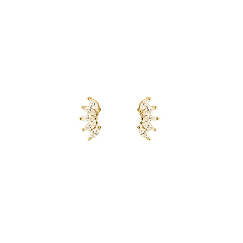 CZ Marquise Fan Screw Flat Back Earrings: Gold