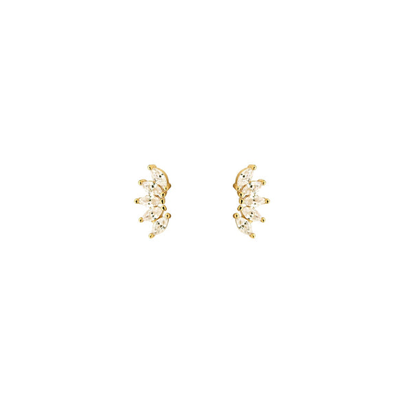 CZ Marquise Fan Screw Flat Back Earrings: Silver