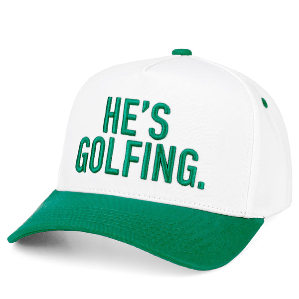 C.C HE'S GOLFING Letter Embroidered on Two Tone Trucker Hat: Green - Lulu Bella Boutique