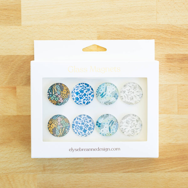 Glass Magnets, Box Set of 8 Floral Magnets: Summer Tones - Lulu Bella Boutique