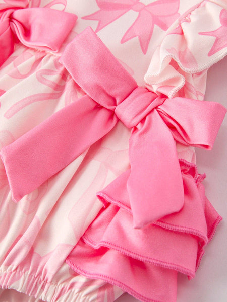 Girls Pink Bow Print Romper: 18M - Lulu Bella Boutique