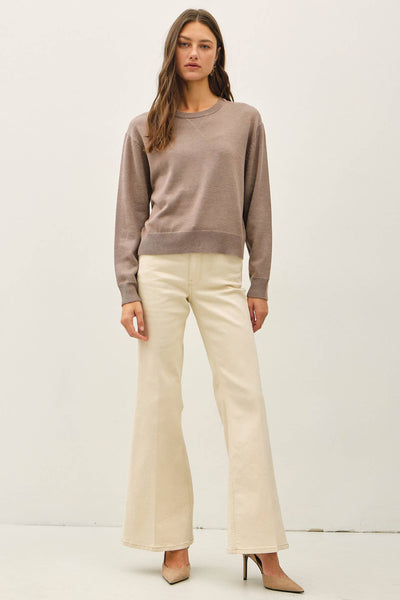 V-NOTCH STITCH CREW NECK SWEATER : MOCHA