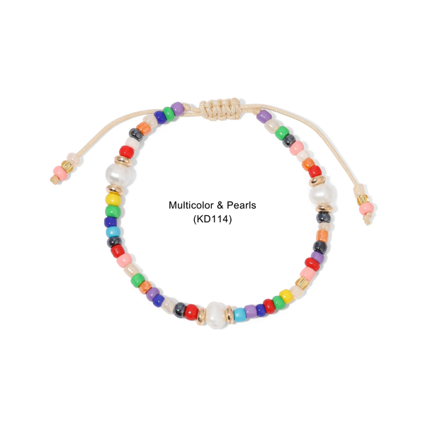 Kids Corded & Colorful Bracelets | Tie + Stretch: Pink Clay & Rose Quartz Rock Chip (KD107) - Lulu Bella Boutique