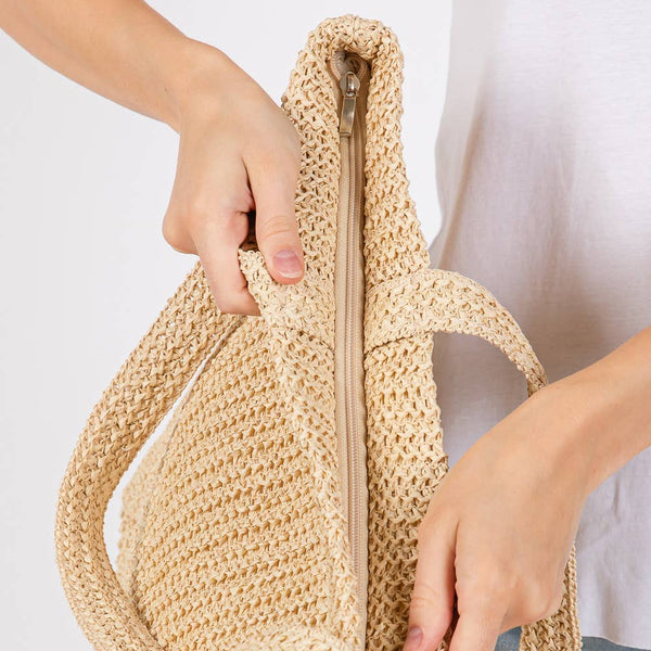 Solid Crochet Straw Tote Bag / Beach Bag
: Beige - Lulu Bella Boutique