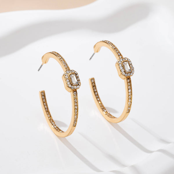 Solitaire Square Crystal Gold Hoop Earrings | 80E61752: GOLD - Lulu Bella Boutique