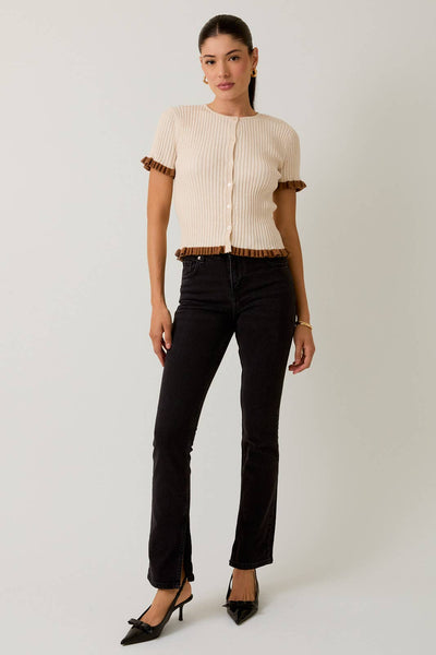 Button Down Ruffle Detail Ribbed Top - Lulu Bella Boutique