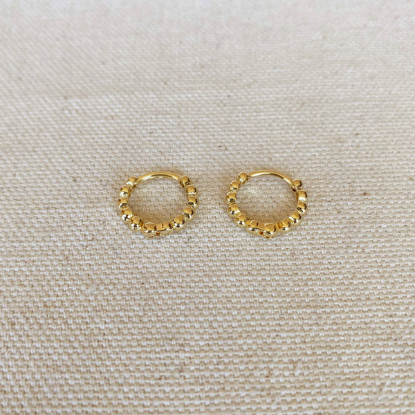 18k Gold Filled 15.5 mm Beaded Clicker Hoop Earrings