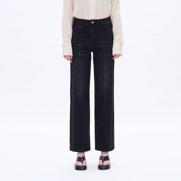 SUPER HIGH RISE WIDE LEG JEANS(FINISHED HEM,SLIT) BLACK