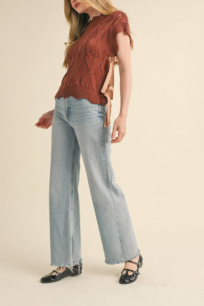 MOCK NECK CROPPED SWEATER VEST MSW2133: Choco Fudge / S - Lulu Bella Boutique