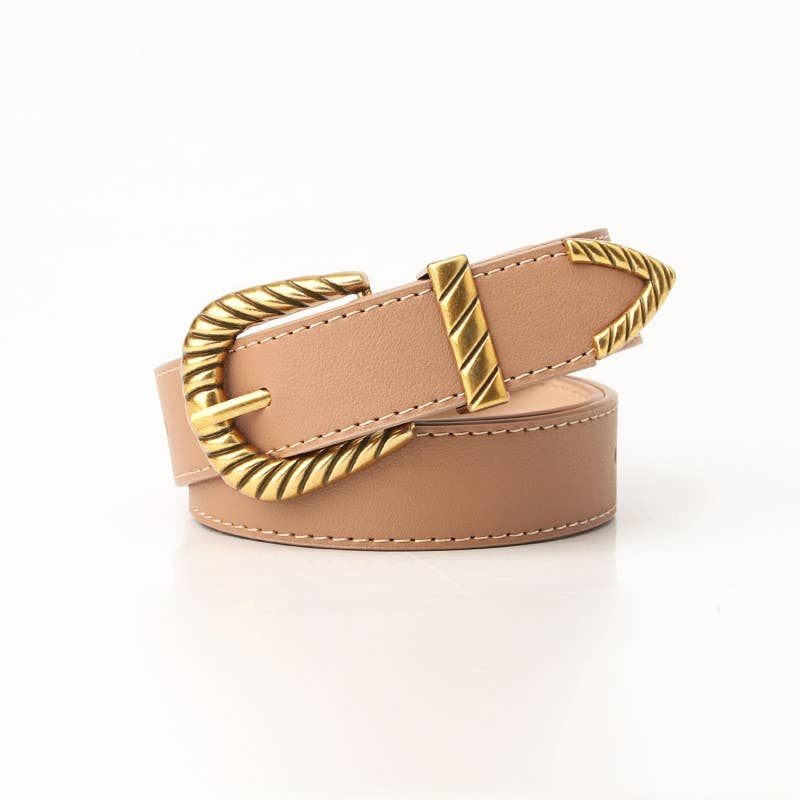 CLASSIC WESTERN CARVED BUCKLE FAUX LEATHER BELT | 40BT647: TAUPE