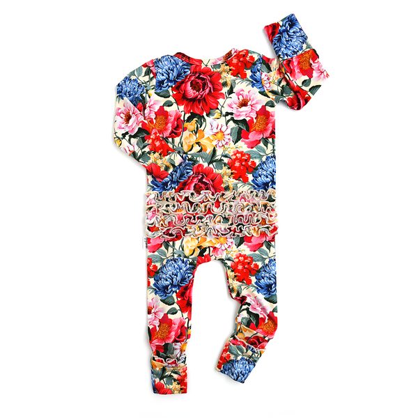 Lottie Floral Ruffle Zip Sleepies Litttle Bamboo Baby Outfit: 0-3m